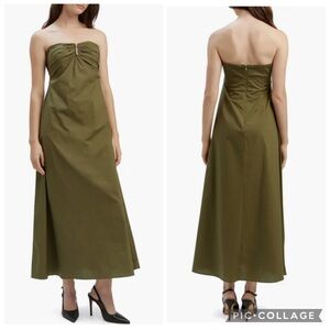 Bardot Lora Strapless Cotton‎ Poplin Maxi Dress Khaki Green 10